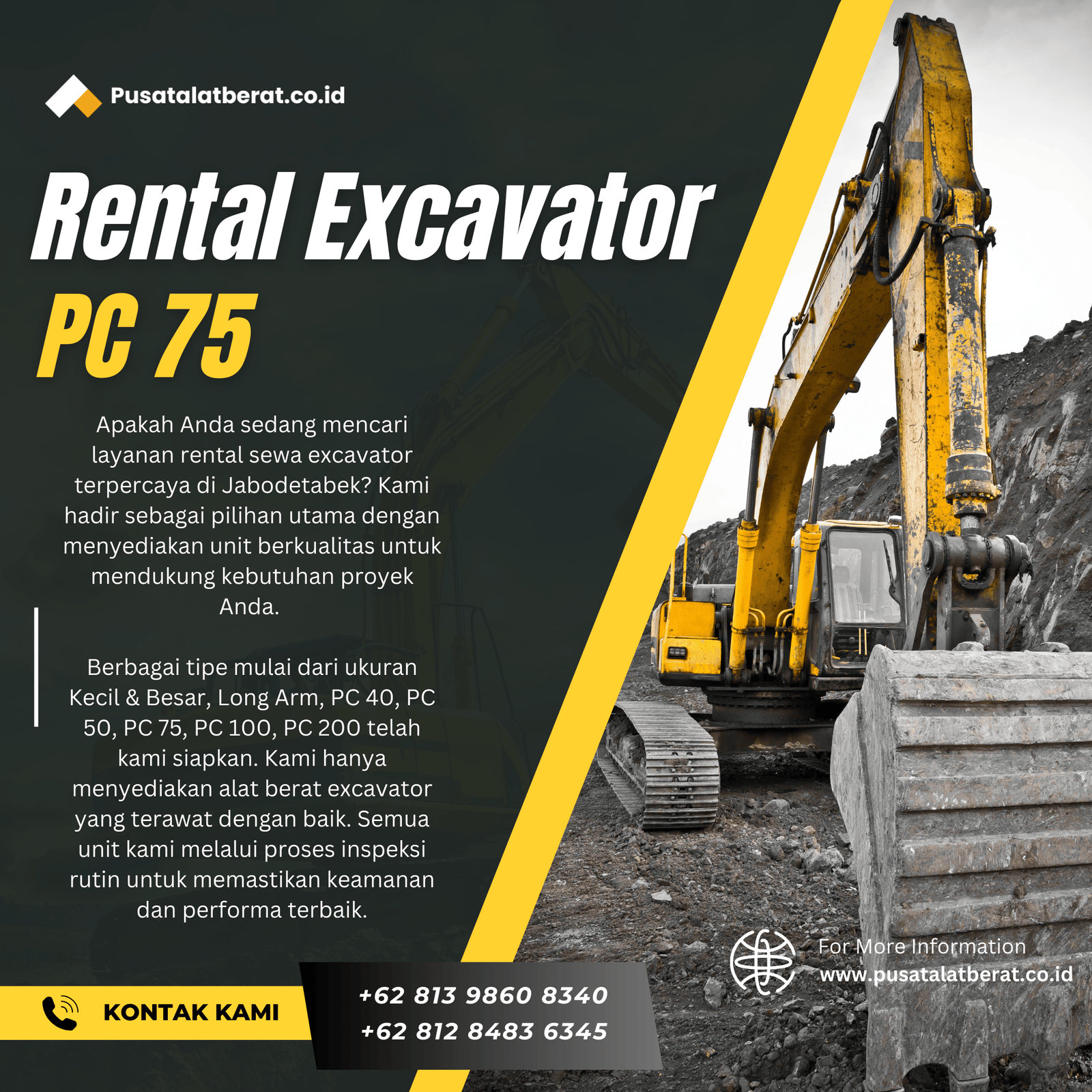 Sewa Excavator PC 75 Per Jam Oktober 2025